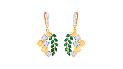 Emerald Leaf Motif Hoop Earrings In Ornate Gold - 0.72 Ct Diamonds