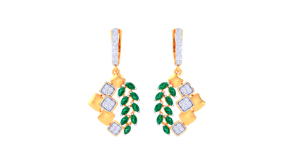 Emerald Leaf Motif Hoop Earrings In Ornate Gold - 0.72 Ct Diamonds