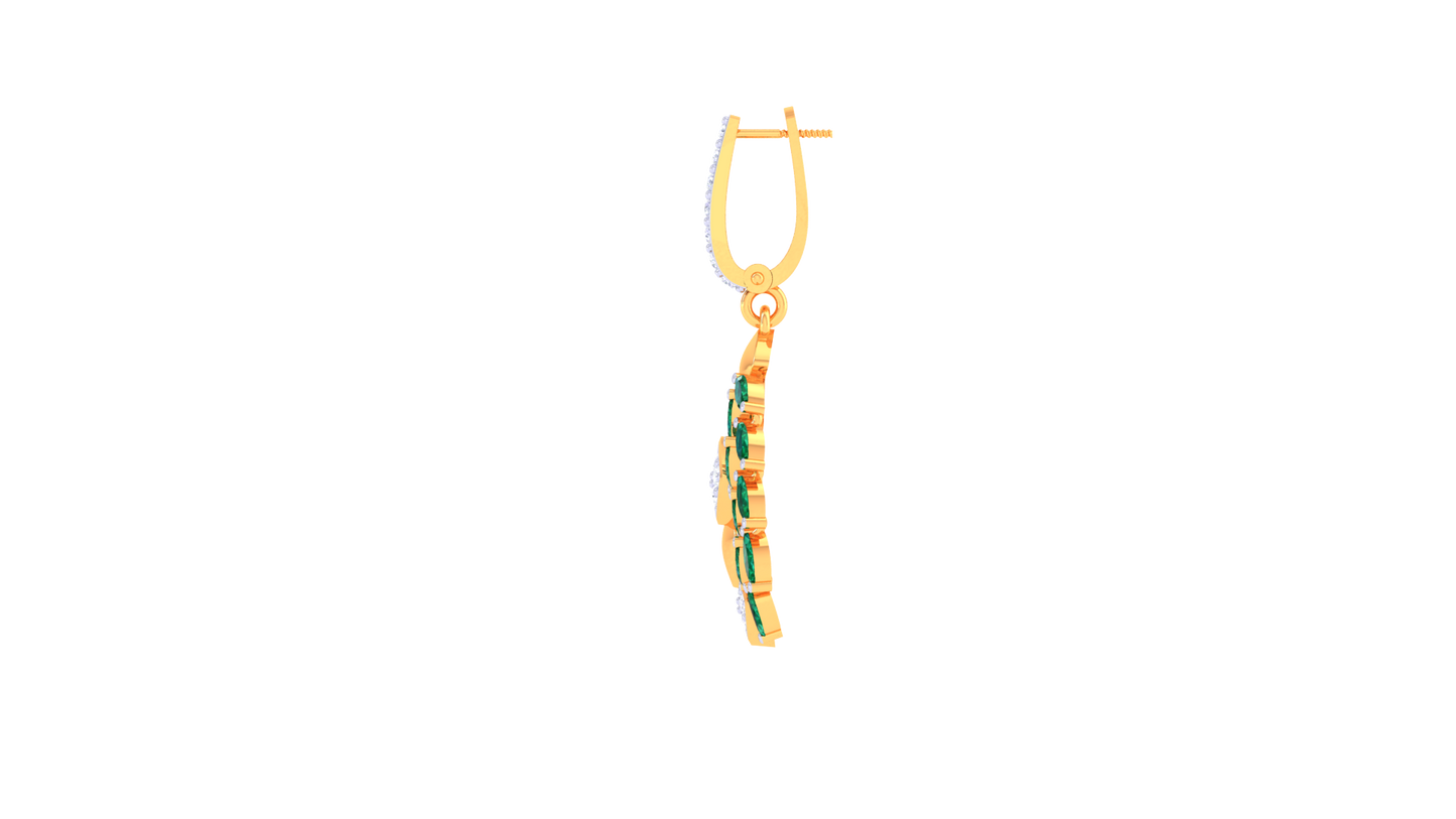 Emerald Leaf Motif Hoop Earrings In Ornate Gold - 0.72 Ct Diamonds