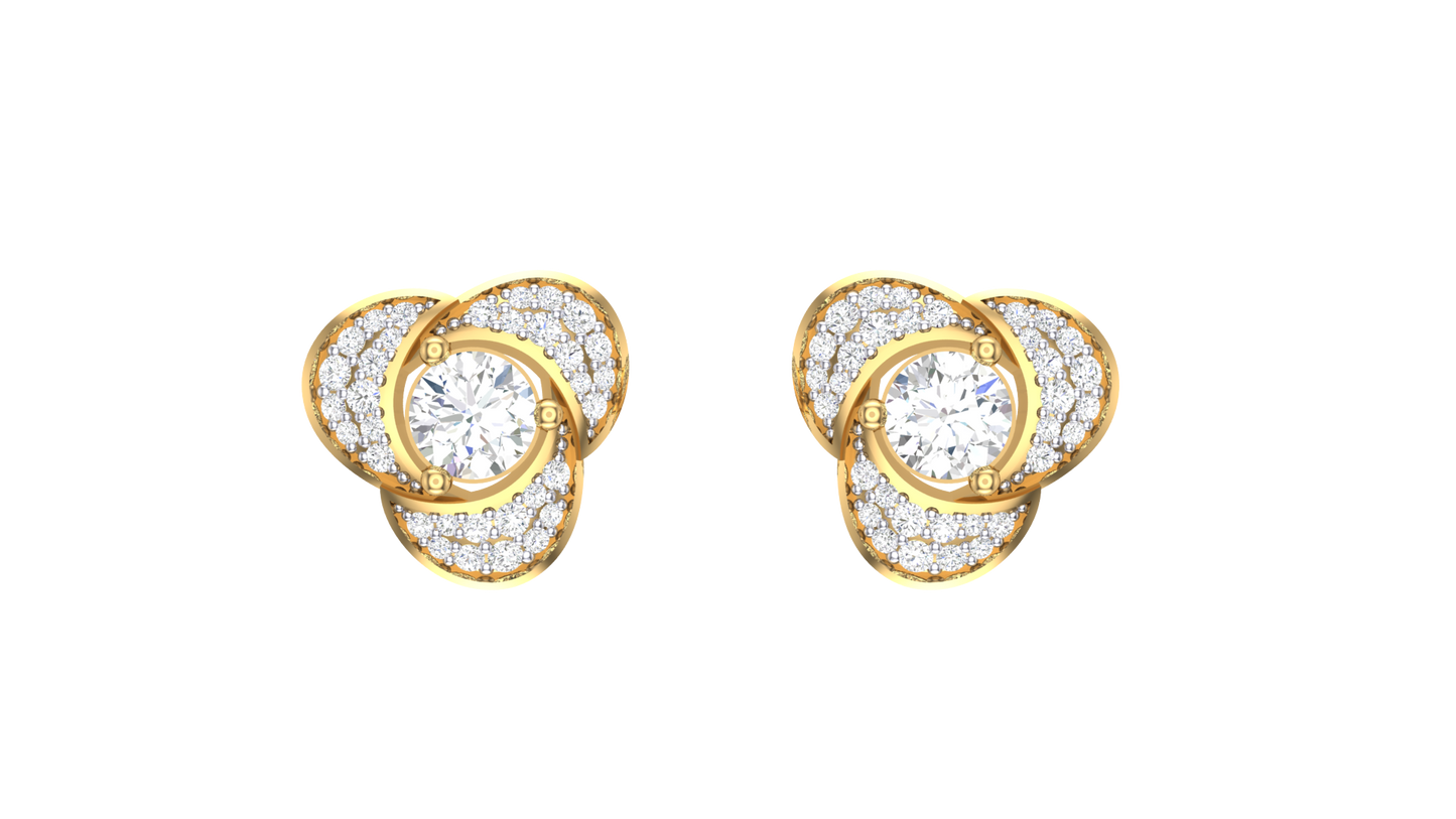 Triple Petal Diamond Stud Earrings In Gold - 1.32 Ct