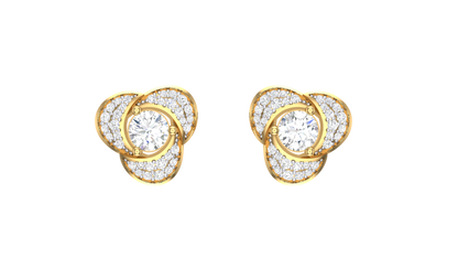 Triple Petal Diamond Stud Earrings In Gold - 1.32 Ct