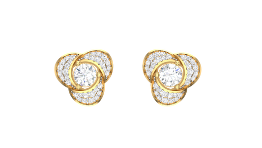 Triple Petal Diamond Stud Earrings In Gold - 1.32 Ct