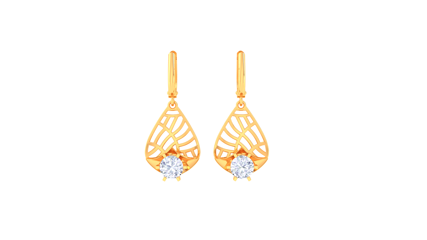 Classic Leaf Filigree Gold Hoop Earrings - 0.64 Ct Diamond Drops