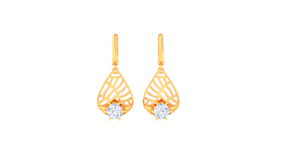 Classic Leaf Filigree Gold Hoop Earrings - 0.64 Ct Diamond Drops