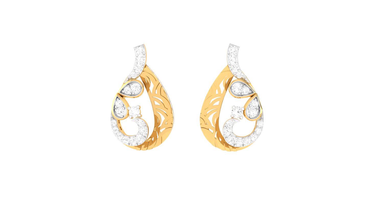Celestial Curl Stud Earrings In Yellow Gold - 0.58 Ct Dazzling Round Cut Diamonds