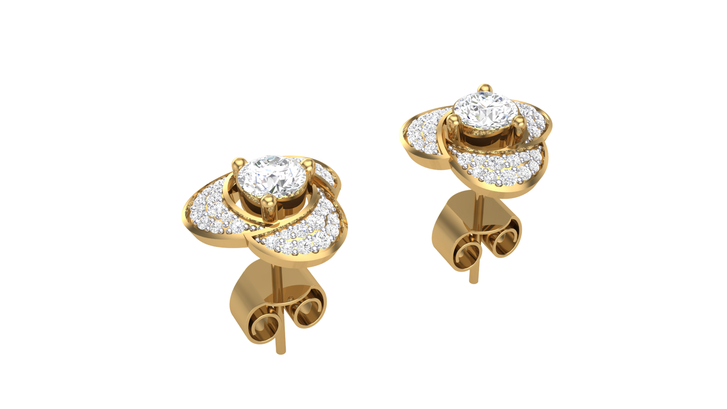 Triple Petal Diamond Stud Earrings In Gold - 1.32 Ct