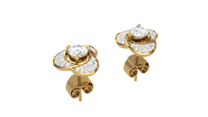 Triple Petal Diamond Stud Earrings In Gold - 1.32 Ct