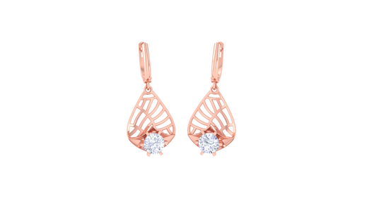 Classic Leaf Filigree Gold Hoop Earrings - 0.64 Ct Diamond Drops