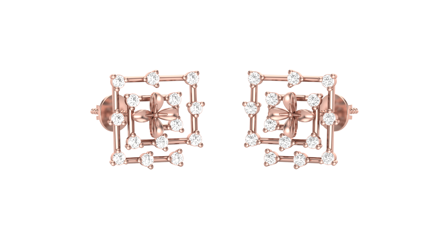 0.48 Ct - Square Sparkle Diamond Stud Earrings