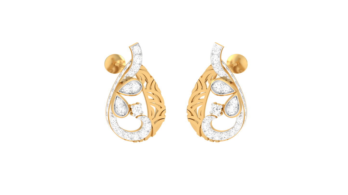 Celestial Curl Stud Earrings In Yellow Gold - 0.58 Ct Dazzling Round Cut Diamonds