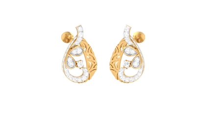 Celestial Curl Stud Earrings In Yellow Gold - 0.58 Ct Dazzling Round Cut Diamonds
