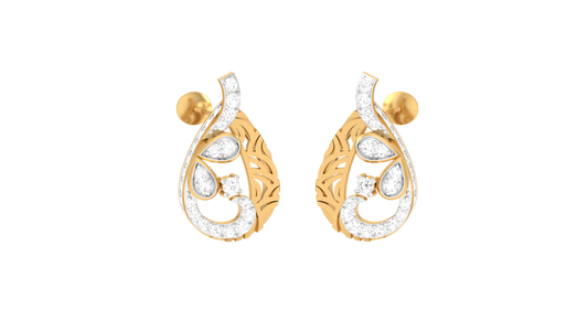 Celestial Curl Stud Earrings In Yellow Gold - 0.58 Ct Dazzling Round Cut Diamonds