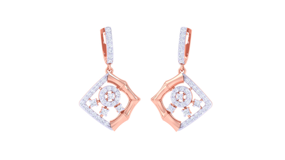 Geometric Floral Gold Hoop Earrings - 0.63 Ct Brilliant Cut Diamonds