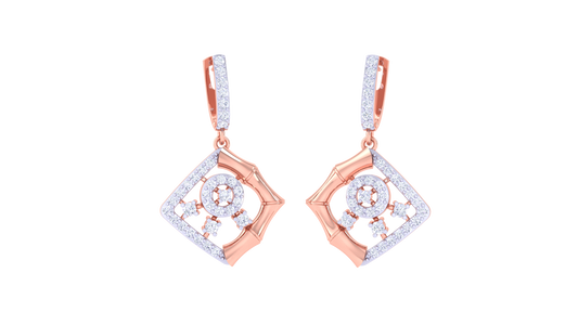 Geometric Floral Gold Hoop Earrings - 0.63 Ct Brilliant Cut Diamonds