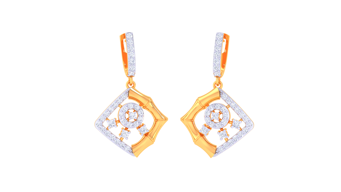 Geometric Floral Gold Hoop Earrings - 0.63 Ct Brilliant Cut Diamonds