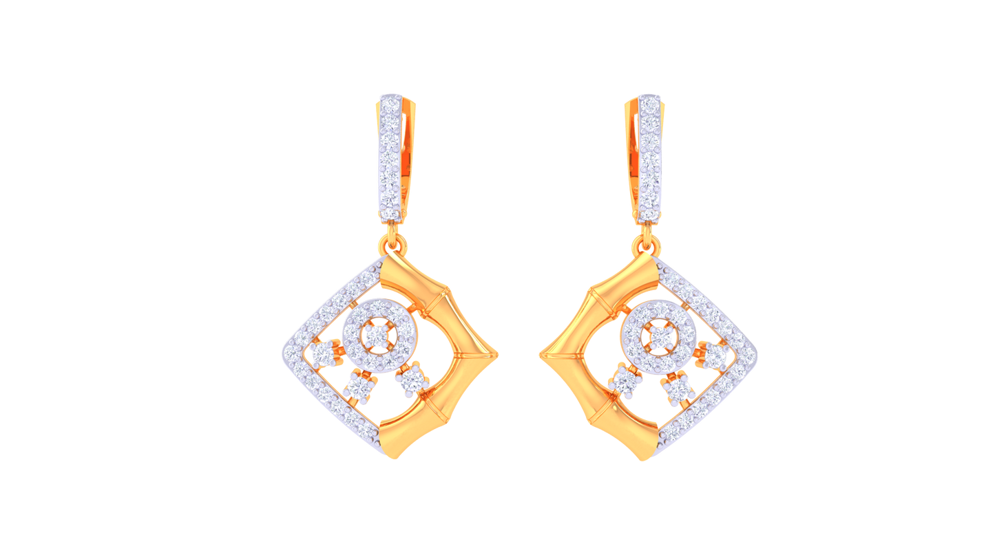 Geometric Floral Gold Hoop Earrings - 0.63 Ct Brilliant Cut Diamonds