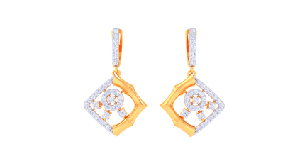 Geometric Floral Gold Hoop Earrings - 0.63 Ct Brilliant Cut Diamonds