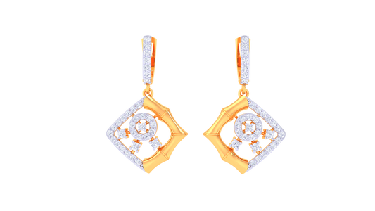 Geometric Floral Gold Hoop Earrings - 0.63 Ct Brilliant Cut Diamonds
