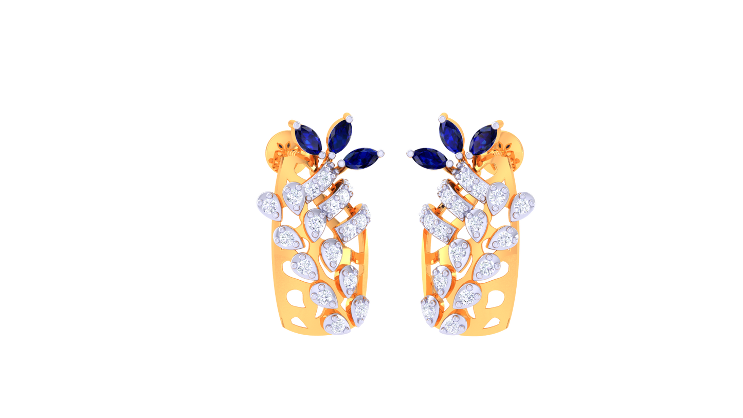 Leaf Cluster Diamond Stud Earrings In Gold - 0.37 Ct Sapphire Marquise Trio