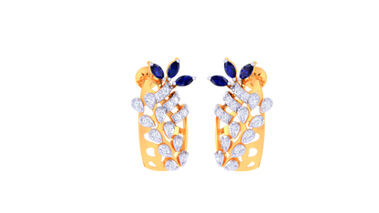 Leaf Cluster Diamond Stud Earrings In Gold - 0.37 Ct Sapphire Marquise Trio