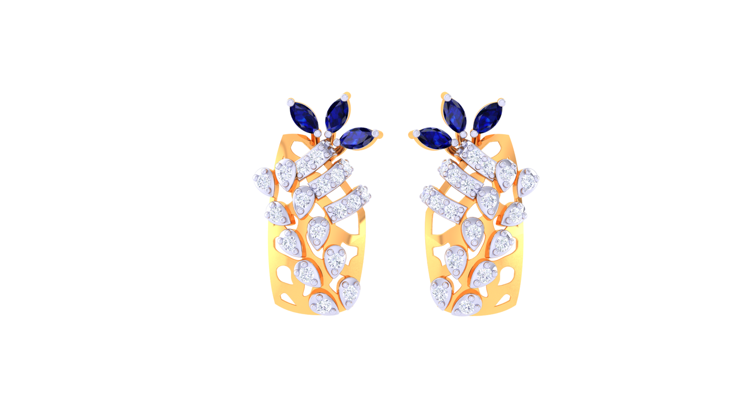 Leaf Cluster Diamond Stud Earrings In Gold - 0.37 Ct Sapphire Marquise Trio