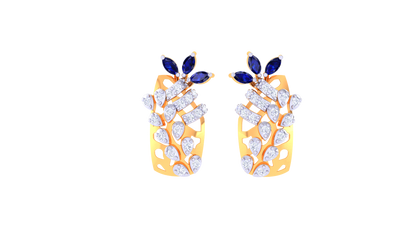 Leaf Cluster Diamond Stud Earrings In Gold - 0.37 Ct Sapphire Marquise Trio