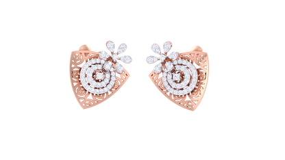 Floral Cascade Stud Earrings In Yellow Gold - 0.63 Ct Round Cut Diamonds