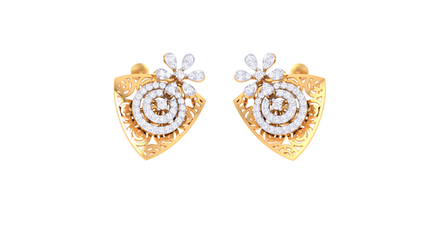 Floral Cascade Stud Earrings In Yellow Gold - 0.63 Ct Round Cut Diamonds