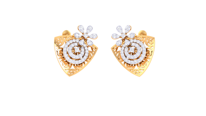 Floral Cascade Stud Earrings In Yellow Gold - 0.63 Ct Round Cut Diamonds
