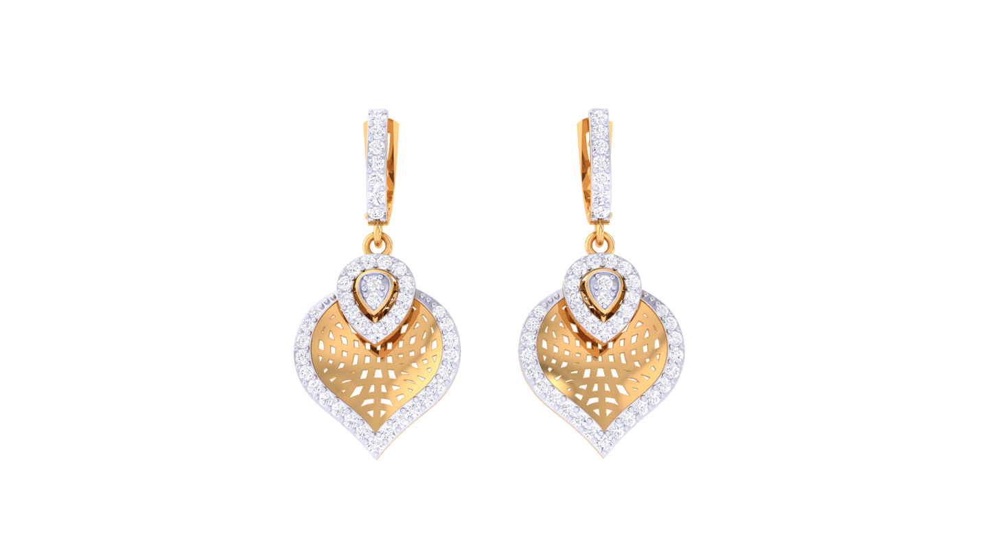 Leafy Sparkle Hoop Earrings In Yello Gold - 0.70 Ct Brilliant Round Cut Diamonds