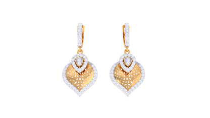 Leafy Sparkle Hoop Earrings In Yello Gold - 0.70 Ct Brilliant Round Cut Diamonds