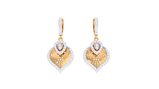 Leafy Sparkle Hoop Earrings In Yello Gold - 0.70 Ct Brilliant Round Cut Diamonds