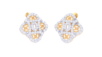 Marquise Petal Stud Earrings In Yellow Gold - 0.84 Ct Round Diamond