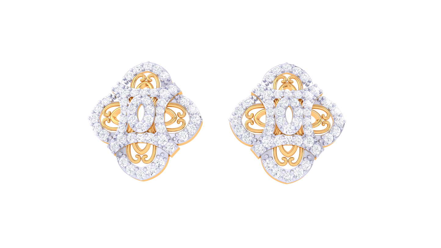 Marquise Petal Stud Earrings In Yellow Gold - 0.84 Ct Round Diamond