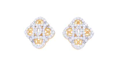 Marquise Petal Stud Earrings In Yellow Gold - 0.84 Ct Round Diamond