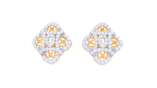 Marquise Petal Stud Earrings In Yellow Gold - 0.84 Ct Round Diamond
