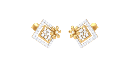 Regal Bloom Square Diamond Stud Earrings In Gold – 0.72 Ct