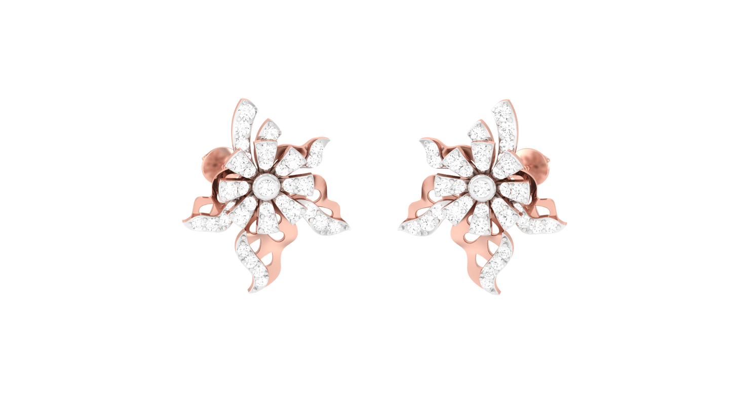 Petal Sparkle Stud Earrings In Rose Gold - 0.42 Ct Round Diamonds