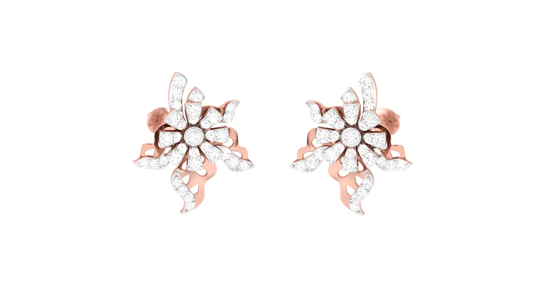 Petal Sparkle Stud Earrings In Rose Gold - 0.42 Ct Round Diamonds