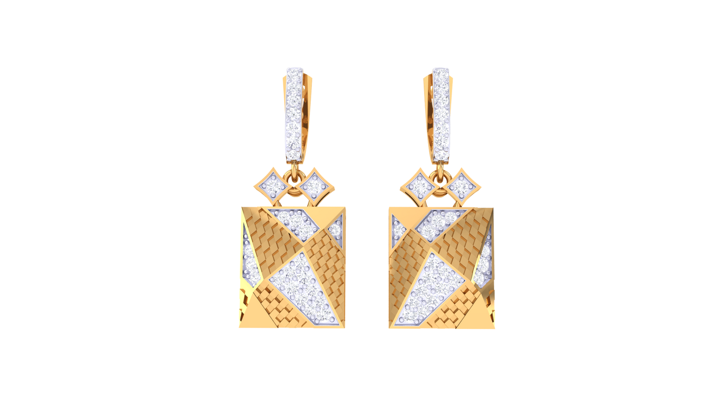 Angular Elegance Hoop Earrings In Gold – 0.53 Ct Sparkling  Diamonds