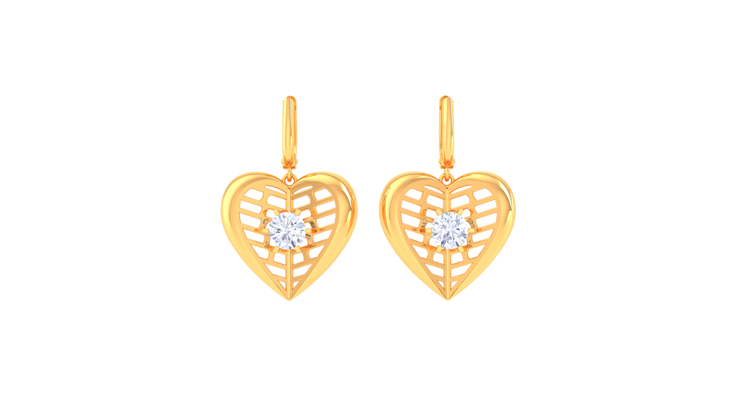 Romantic Heart Lattice Gold Hoop Earrings - 0.64 Ct Brilliant Diamond