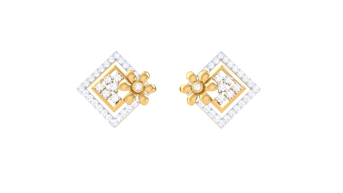 Regal Bloom Square Diamond Stud Earrings In Gold – 0.72 Ct