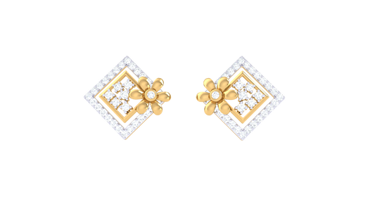 Regal Bloom Square Diamond Stud Earrings In Gold – 0.72 Ct