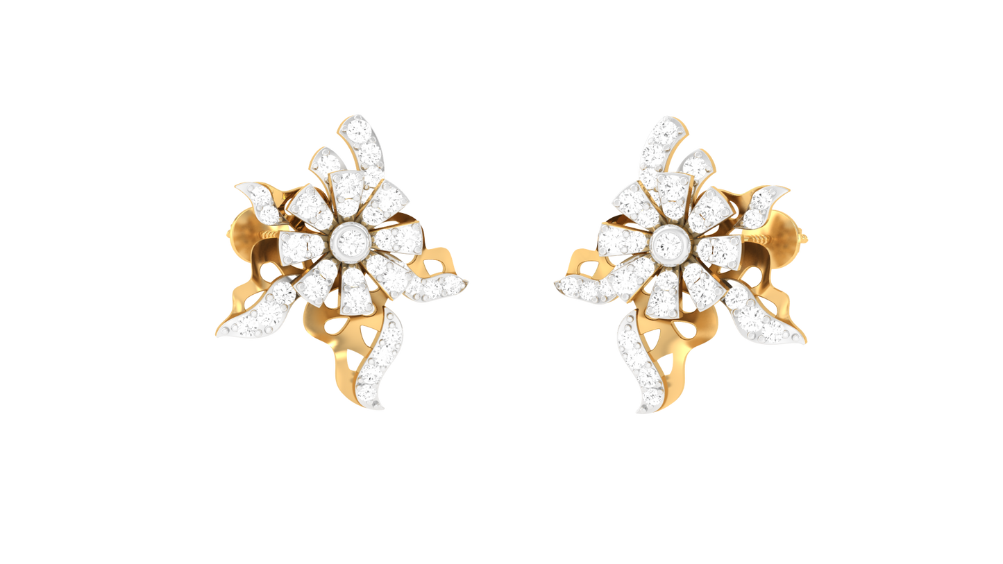 Petal Sparkle Stud Earrings In Rose Gold - 0.42 Ct Round Diamonds