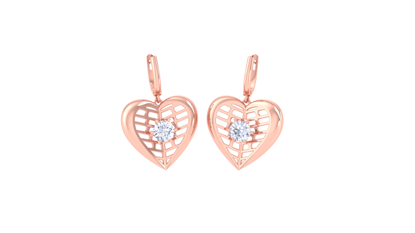 Romantic Heart Lattice Gold Hoop Earrings - 0.64 Ct Brilliant Diamond