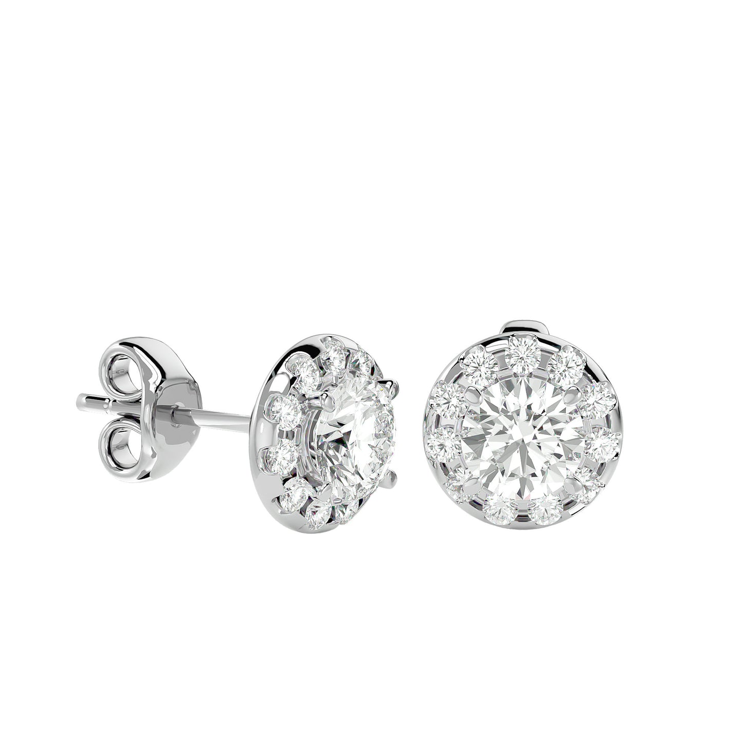 1.06 Ct Gold Double Halo Diamond Stud Earrings - Round Brilliant Cut