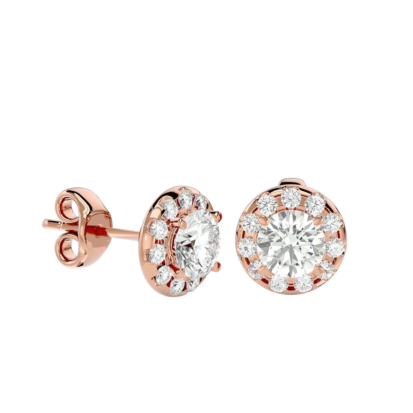 1.06 Ct Gold Double Halo Diamond Stud Earrings - Round Brilliant Cut