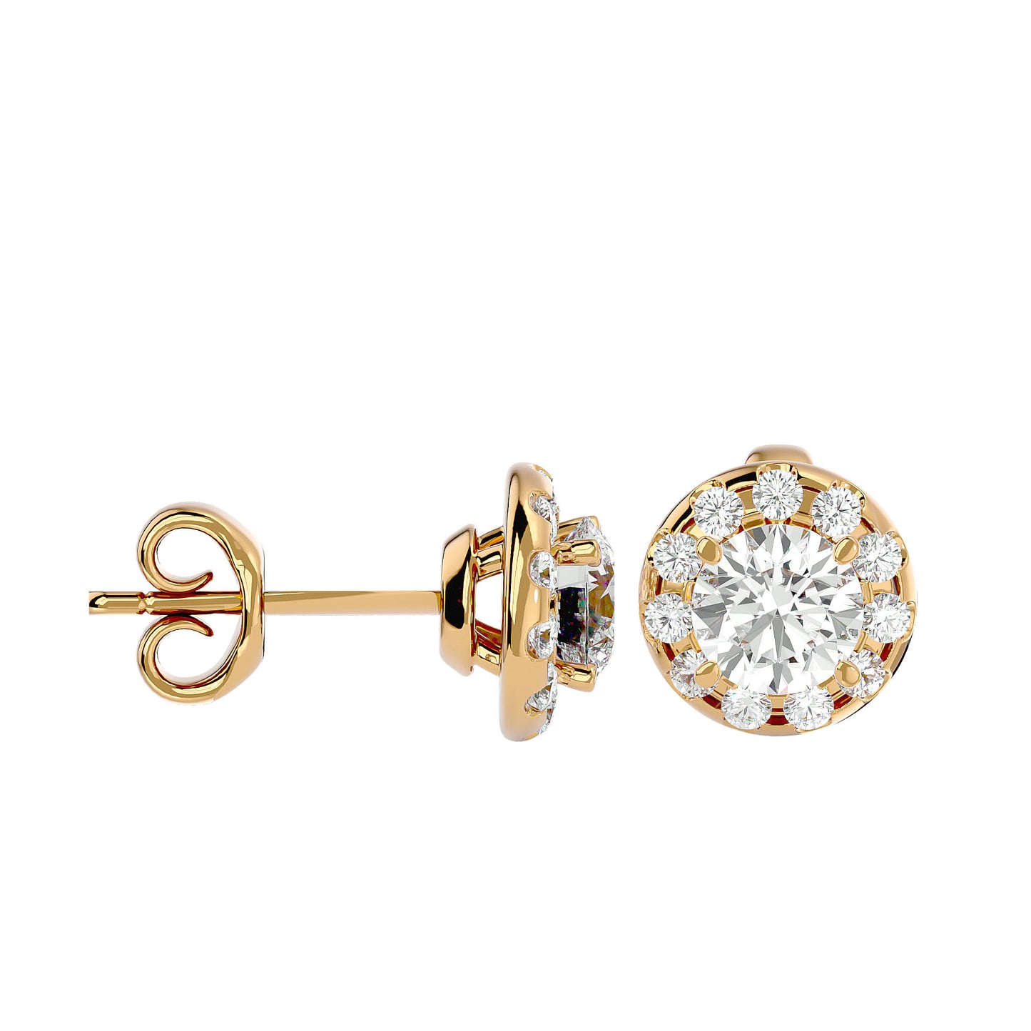 1.06 Ct Gold Double Halo Diamond Stud Earrings - Round Brilliant Cut
