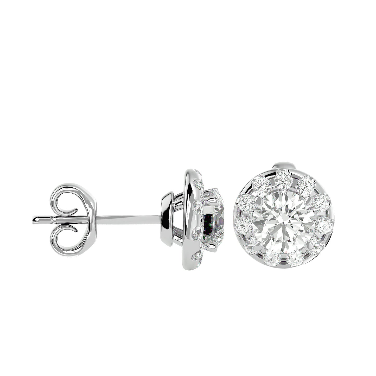 1.06 Ct Gold Double Halo Diamond Stud Earrings - Round Brilliant Cut