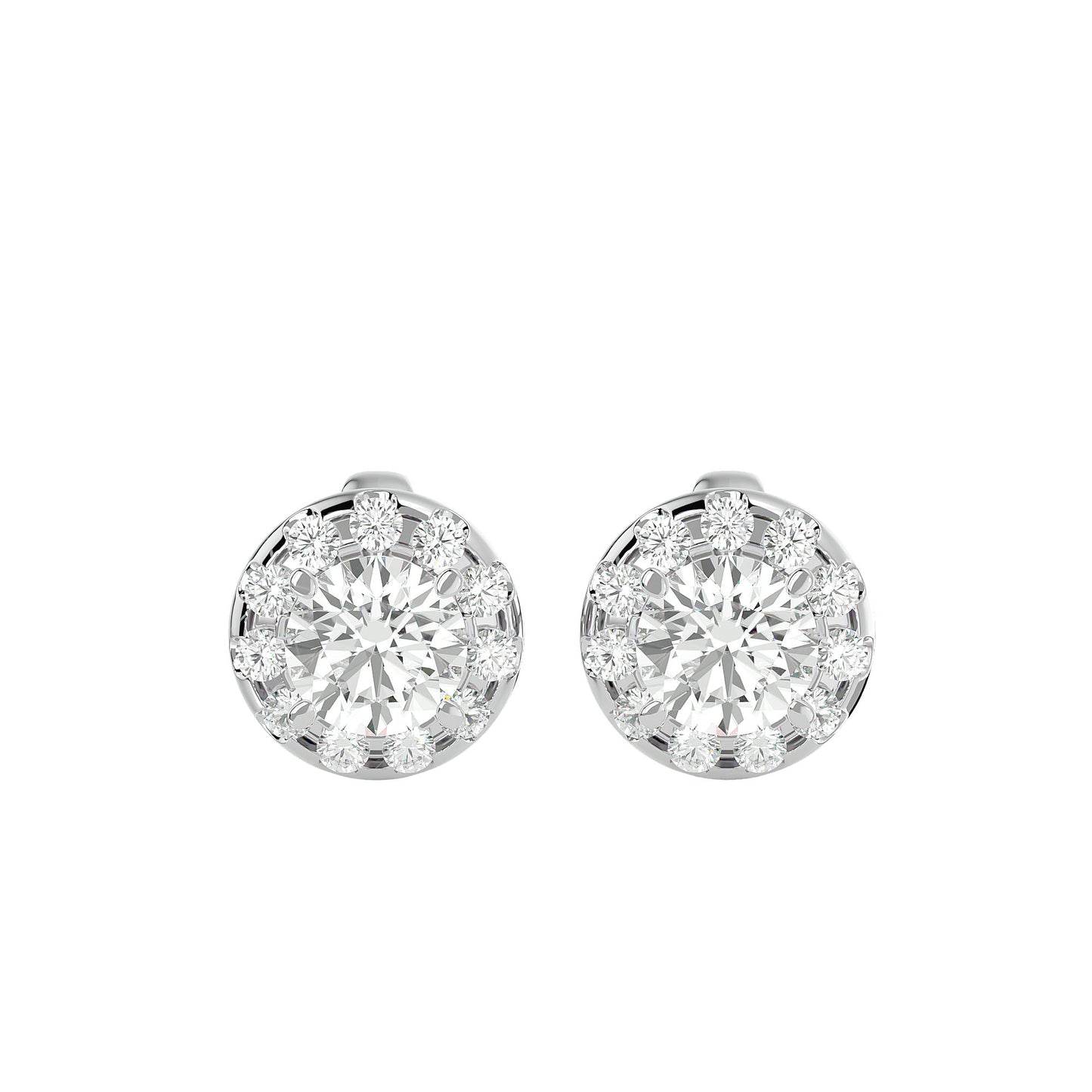 1.06 Ct Gold Double Halo Diamond Stud Earrings - Round Brilliant Cut